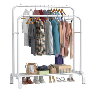 Heavy Duty Clothes Rack - Double Clothes Rail Hanging Rack Garment Display Stand and Storage Shelf - Prime Bargains